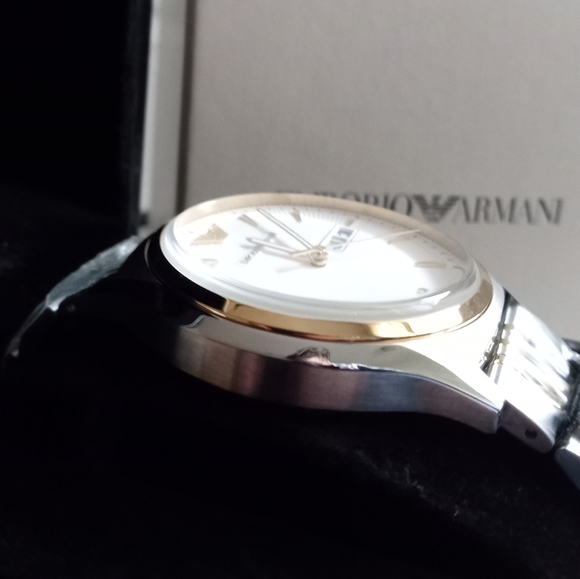 Emporio Armani Zeta AR11034 White Dial Gold Tone Bezel Metal Bracelet Mens Watch - Picture 7 of 15